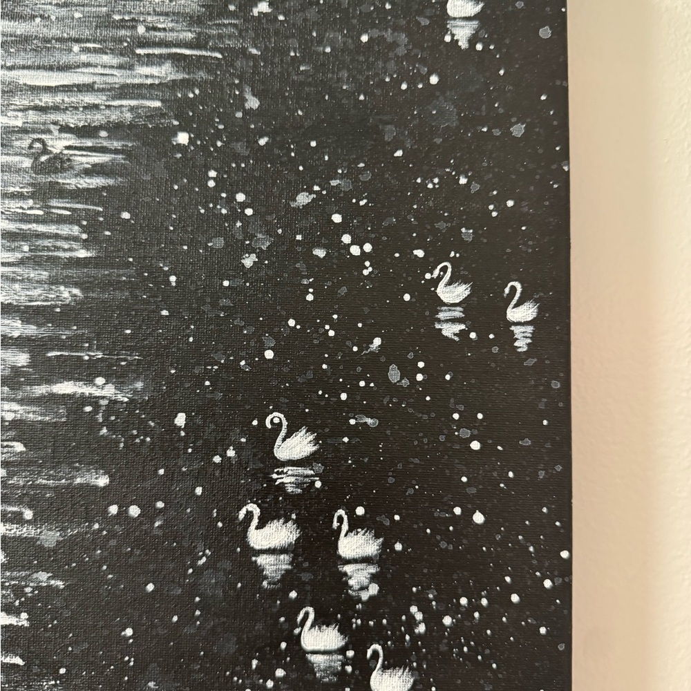 Swan Reflection Canvas Art - Black & White Acrylic - Picture 2 of 3